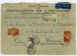 [Document B/TB] N° 262(2x)+261+301 Sur Lettre Fatiguée De Paris (rue De La Boétie) En 1937 Vers Hanoi - Indochine - Cote - Otros & Sin Clasificación