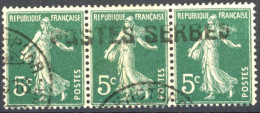 [O TB] Postes Serbes à Corfou : Semeuse 5c Vert Foncé En Bande De 3 Avec Griffe Complète. Cote ++540€ - War Stamps