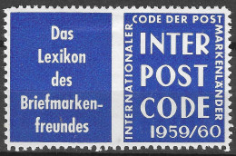   ERINNOFILI VIGNETTE CINDERELLA Lexikon INTERNATIONALER CODE DER POST VERLAG LUBECK 1959/1960 - Erinnophilie