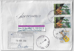 Brazil 2002 Returned To Sender Cover From Florianópolis Agency Ilhéus Stamp Mushrooms Alligator And Musical Instrument - Cartas & Documentos