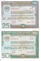 RUSSIE 25-50 ROUBLES 1982 Certificat Of Loan ( 2 Billets ) - Rusia