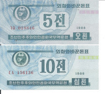 COREE DU NORD 5-10 CHON 1988 UNC P 24-25 ( 2 Billets ) - Korea (Nord-)