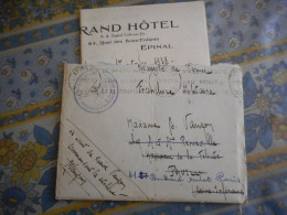 LETTRE 1938 GRAND HOTEL EPINAL TAMPON MILITAIRE 51 EME DEMI BRIGADE D AEROSTIERS LE COMMANDANT - Documenten