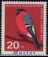 GERMANY(1963) Bullfinch. MUSTER (specimen) Overprint. Scott No B390. - Other & Unclassified