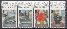 2014 Falkland Islands WWI World War I Battle Of The Falklands Navy  Ships Military Complete Set Of 4 MNH - Falkland