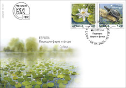Serbia 2024 Europa CEPT Underwater Fauna & Flora Flower Nymphaea Alba Turtle Emys Orbicularis FDC - Servië