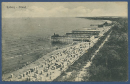 Kolberg Strand Mit Seebrücke, Gelaufen Marke Fehlt (AK1265) - Pommern