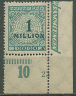 Deutsches Reich 1923 Korbdeckel Platte 314 A P UR Ecke Unten Rechts Postfrisch - Unused Stamps