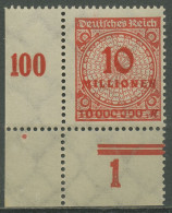 Deutsches Reich 1923 Korbdeckel Rand Durchgezähnt 318 A P Dgz Ecke Postfrisch - Nuevos