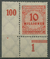 Deutsches Reich 1923 Korbdeckel Platte 318 AP UR Ecke Unten Links Postfrisch - Unused Stamps