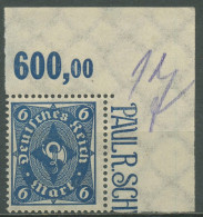 Deutsches Reich 1922/23 Posthorn Platte Oberrand 228 P OR Ecke O. Re. Postfrisch - Nuevos