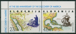 Slowenien 1992 Entdeckung Amerikas Kolumbus Landkarte 20/21 ZD Ecke Postfrisch - Slowenien