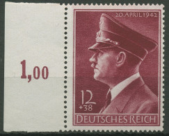 Deutsches Reich 1942 Hitler Waag. Gummiriffelung 813 Y Rand Links Postfrisch - Ungebraucht