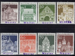 GERMANY(1967) Various Buildings And Structures. Complete Set Of 8 (issued In 1967) With MUSTER (specimen) Overprint. Sco - Other & Unclassified