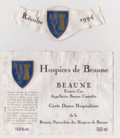 Etiquette Et Millésime HOSPICES DE BEAUNE " BEAUNE 1er Cru 1994 - Cuvée Dames Hospitalière " (2889)_ev433 - Bourgogne