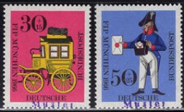 GERMANY(1966) Prussian Letter Carrier. Stagecoach. Set Of 2 With MUSTER (specimen) Overprint. Scott No B416-7. - Autres & Non Classés
