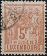 Luxembourg 1882 5 Fr Allegorie Perf 13½, 1 Value Cancelled - 1882 Allegorie