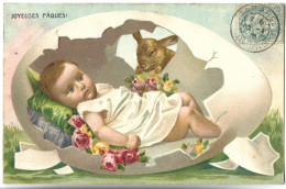 JOYEUSES PAQUES - BEBE Et LAPIN - Carte Gaufrée 2055 - Pasen