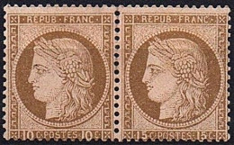 FRANCE - 1873 - Céres Dentelé , IIIème République - N° 55c **, Erreur 15 C. Tenant à 10 C. ( RR) - 1927-1959 Mint/hinged
