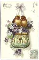 HEUREUSES PAQUES - Poussins Et Fleurs - Carte Gaufrée - Easter