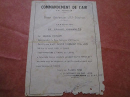 Commandement De L'Air En Tunisie - Base Aérienne D'El-Aouina - Certificat De Bonne Conduite - Aviación