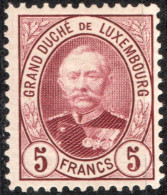 Luxemburg 1891, 5 Fr Adolf 1 Value Prf 12½ MH - 1906 Wilhelm IV.