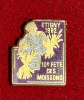 SUPER PIN'S Ville D'ETIGNY En 1992, "10em FÊTE Des MOISSONS Dans L'YONNE En ZAMAC Base Or, Format 2,3X2,3cm - Ciudades