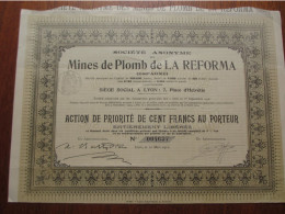 ESPAGNE - MINES DE PLONB DE LA REFORMA - ACTION DE PRIORITE DE 100 FR  - LYON 1911 - Autres & Non Classés