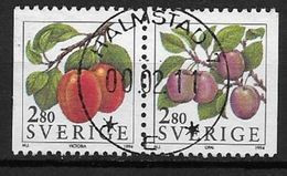 Suède 1994 1791/1792 Oblitérés En Paire, Fruits, Prunes - Used Stamps