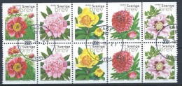 Suède 2001 N°2220/2224 Oblitérés En Bande Complète Issue Du Carnet Fleurs Pivoines - Usados