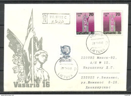 LITHUANIA Litauen 1991 Registered Uprated Postal Stationery Cover Ganzsache O Vilnius To Belarus Mixed Franking - Litouwen