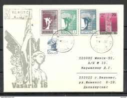 LITHUANIA Litauen 1991 Registered Uprated Postal Stationery Cover Ganzsache O Vilnius To Belarus Mixed Franking - Lituania