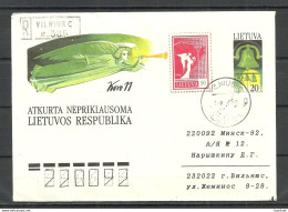 LITHUANIA Litauen 1991 Registered Uprated Postal Stationery Cover Ganzsache O Vilnius To Belarus - Lithuania