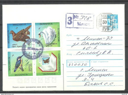 Belarus Weissrussland 1994 Postal Stationery Provisional Hand-stamp Overprint Registered Letter Birds V√∂gel - Wit-Rusland