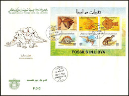 LIBYA 1996 Dinosaurs Fossils (de-luxe Libya Post FDC) *** BANK TRANSFER ONLY *** - Prehistorics