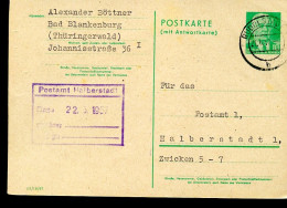 DDR  P70 IF  Frage-Postkarte III/18/97  Rudolstadt - Halberstadt 1957 - Postales - Usados