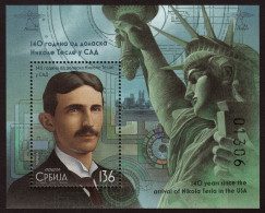 Serbia 2024 Nikola Tesla Science Liberty New York USA America Souvenir Sheet Block MNH - Serbien