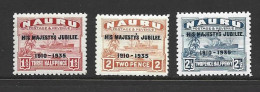 Nauru 1935 KGV Silver Jubilee Overprint On Freighter Part Set Of 3 MLH - Nauru