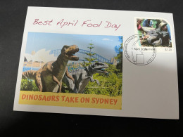 17-5-2024 (5 Z 17) Australian Personalised Stamp Isssued For Jurassic Park 30th Anniversary (Dinosaur & 1st April 2024) - Préhistoriques