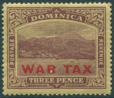 Dominica 1918 SG58 3d Purple/yellow KGV Roseau WAR TAX Red MLH (amd) - Dominica (1978-...)