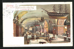 Lithographie Hamburg, Ratsweinkeller - Grundsteinkeller  - Mitte