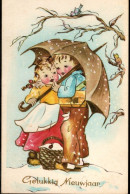 2 Enfants Dans La Neige  -childs - Kinder -2 Kindjes Met Paraplu - New Year