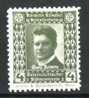 Reklamemarke Georg Reimers Im Portrait, Kaiserin Elisabeth Künstlerheim, Österreichischer Bühnenverein  - Erinnophilie