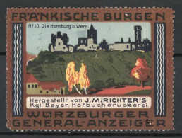 Reklamemarke Gössenheim, Blick Auf Die Homburg, Serie: Fränkische Burgen, No.10, Hofbuchdruckerei J. M. Richter  - Erinnofilie