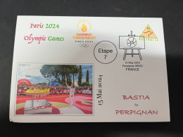 16-5-2024 (5 Z 17) Paris Olympic Games 2024 - Torch Relay (Etape 7) In Perpignan (15-5-2024) With Triangle Stamp - Eté 2024 : Paris