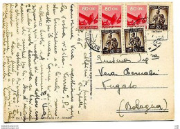 Cent. 20 Tre Esemplari + Complementari Su Cartolina Per Bologna - 1946-60: Marcophilie