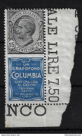 1924 Italia Regno, Pubblicitario N. 2, 15 Cent Columbia Grigio Oltremare - MNH** - Publicidad