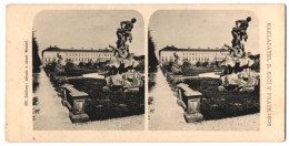 Stereo-Fotografie Lichtdruck Bedrich Koci, Prag, Ansicht Salzburg, Schloss Mirabell, Statue Im Schlosspark  - Stereoscoop