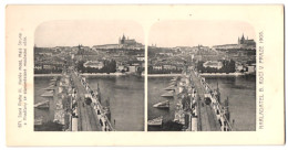 Stereo-Fotografie Lichtdruck Bedrich Koci, Prag, Ansicht Prag-Praha, Karluv Most, Mala Struna A Hradcany Se Staromests  - Stereoscopic