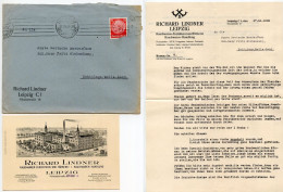 Germany 1938 Cover W/ Letter & Business Card; Leipzig - Richard Linder, Rauchwaren-Zurichterei; 12pf. Hindenburg - Brieven En Documenten